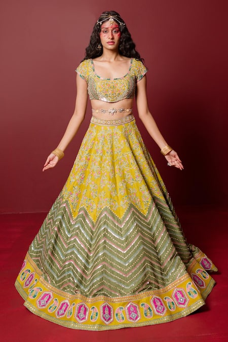 Ridhimaa Gupta Aarya Floral & Chevron Embroidered Lehenga With Blouse 