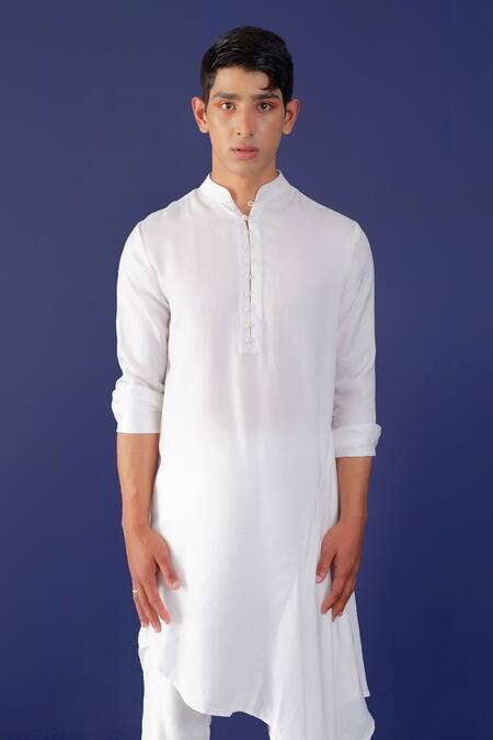 Ridhimaa Gupta_Off White Viscose, Silk Safar Solid Draped Kurta And Pant Set _Online_at_Aza_Fashions