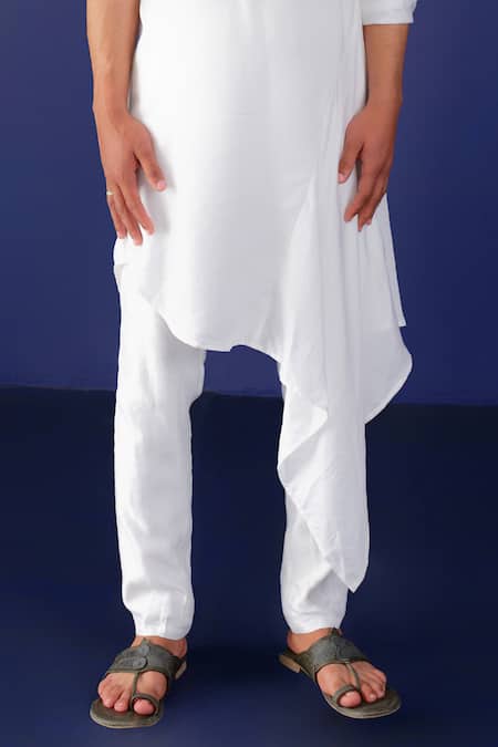 Buy_Ridhimaa Gupta_Off White Viscose, Silk Safar Solid Draped Kurta And Pant Set _Online_at_Aza_Fashions