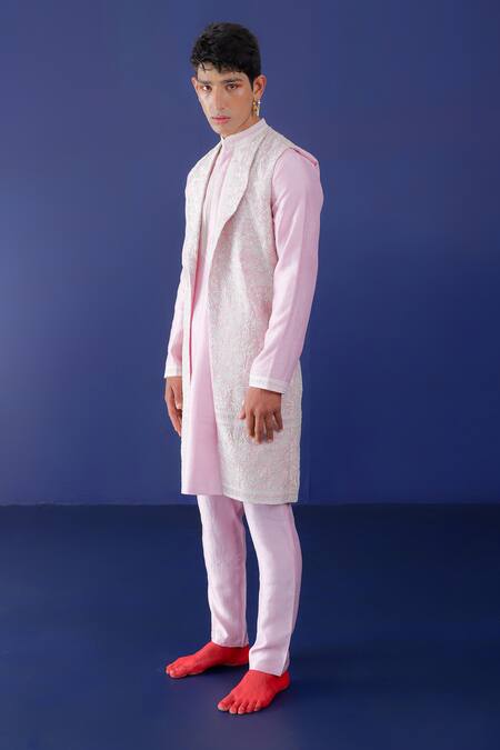 Ridhimaa Gupta_Pink Viscose, Silk Pearls, Embroidery Hand Bundi _Online_at_Aza_Fashions