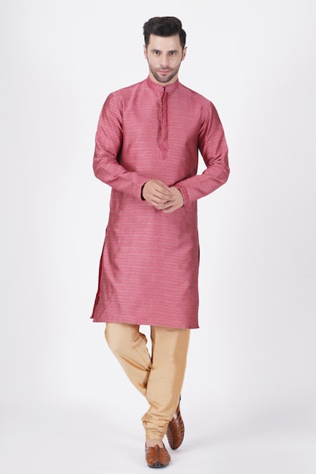 Manish Nagdeo_Pink Chanderi , Cotton, Floral Woven Kurta Set For Kids_Online_at_Aza_Fashions