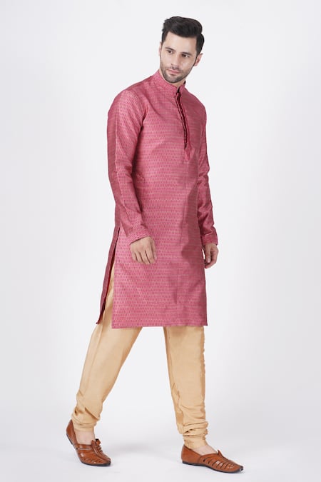 Buy_Manish Nagdeo_Pink Chanderi , Cotton, Floral Woven Kurta Set For Kids_Online_at_Aza_Fashions