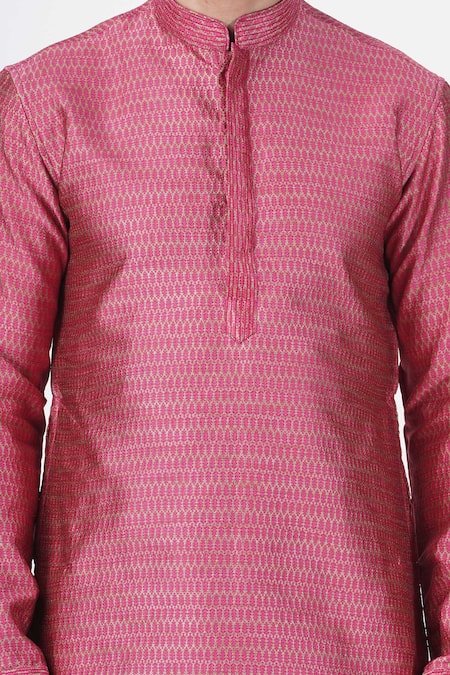Shop_Manish Nagdeo_Pink Chanderi , Cotton, Floral Woven Kurta Set For Kids_Online_at_Aza_Fashions