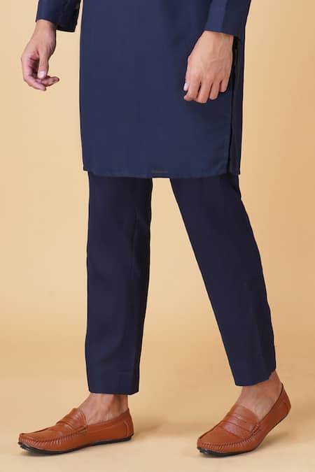 Manish Nagdeo_Blue Cotton Embroidery Placement Printed Kurta Set _Online_at_Aza_Fashions