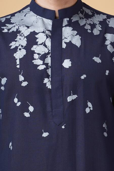 Shop_Manish Nagdeo_Blue Cotton Embroidery Placement Printed Kurta Set _Online_at_Aza_Fashions