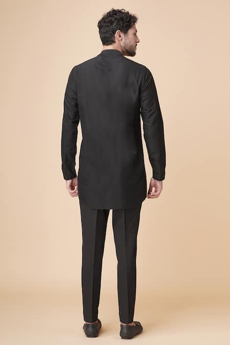 Shop_Manish Nagdeo_Black Cotton, Silk Abstract Print Kurta Set _at_Aza_Fashions