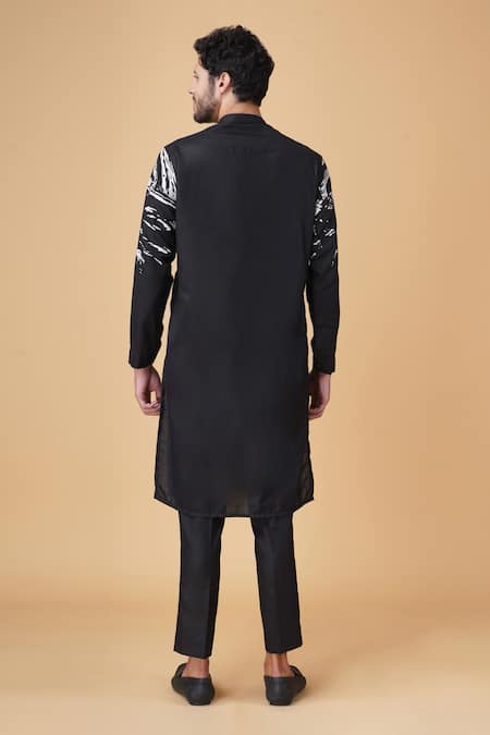 Shop Manish Nagdeo Black Cotton, Silk Abstract Placement Print Kurta Set at Aza Fashions Shop_Manish Nagdeo_Black Cotton, Silk Abstract Placement Print Kurta Set _at_Aza_Fashions
