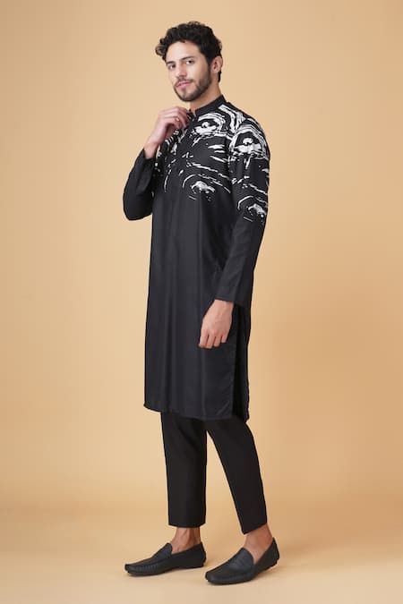 Buy Manish Nagdeo Black Cotton, Silk Abstract Placement Print Kurta Set Online at Aza Fashions Buy_Manish Nagdeo_Black Cotton, Silk Abstract Placement Print Kurta Set _Online_at_Aza_Fashions