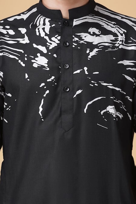 Shop Manish Nagdeo Black Cotton, Silk Abstract Placement Print Kurta Set Online at Aza Fashions Shop_Manish Nagdeo_Black Cotton, Silk Abstract Placement Print Kurta Set _Online_at_Aza_Fashions