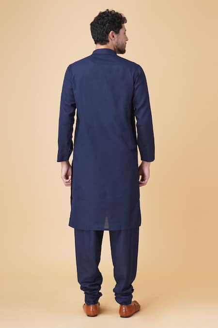 Shop Manish Nagdeo Blue Cotton, Silk Embroidery Geometric Placement Print Kurta Set at Aza Fashions Shop_Manish Nagdeo_Blue Cotton, Silk Embroidery Geometric Placement Print Kurta Set _at_Aza_Fashions