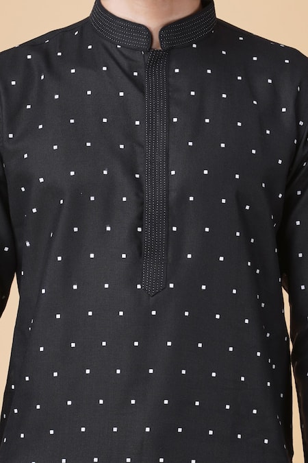 Manish Nagdeo_Black Ruby Cotton Silk Printed Square Kurta Set _at_Aza_Fashions