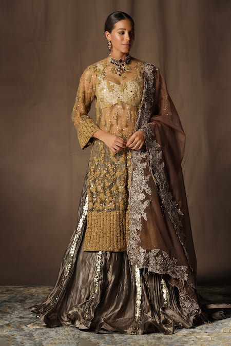 tara thakur Sequins Embroidered Tunic Sharara Set 