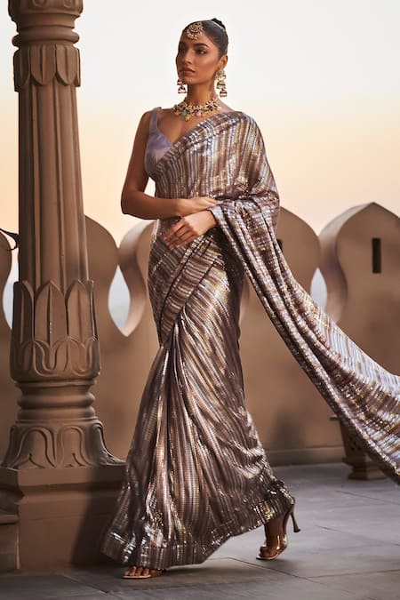 tara thakur Sequins Embroidered Pre-Stitched Saree With Blouse 