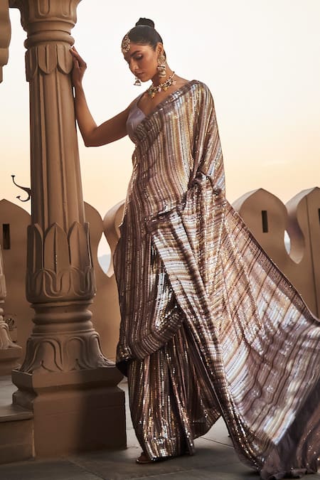 tara thakur Purple Polyester Sequins V-neck Embroidered Pre-stitched Saree With Blouse Online at Aza Fashions tara thakur_Purple Polyester Sequins V-neck Embroidered Pre-stitched Saree With Blouse _Online_at_Aza_Fashions