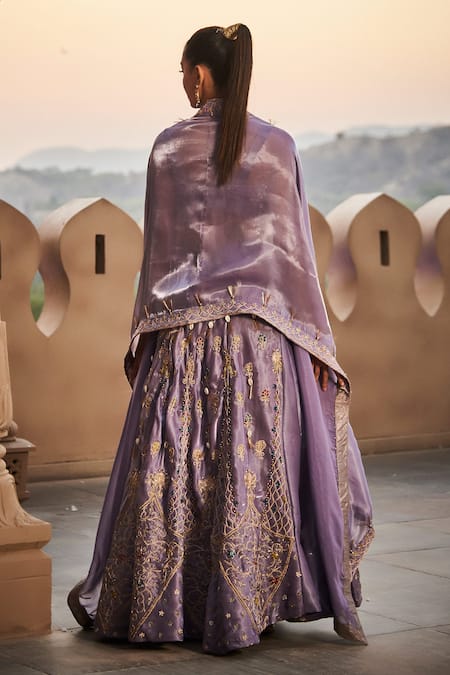 Shop tara thakur Purple Polyester Embroidery, Diamonds Sweetheart Neck Hand Blouse Lehenga Set at Aza Fashions Shop_tara thakur_Purple Polyester Embroidery, Diamonds Sweetheart Neck Hand Blouse Lehenga Set _at_Aza_Fashions