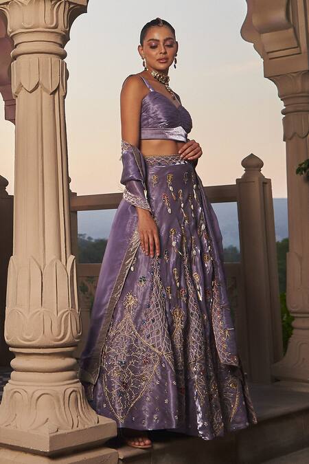 Buy tara thakur Purple Polyester Embroidery, Diamonds Sweetheart Neck Hand Blouse Lehenga Set Online at Aza Fashions Buy_tara thakur_Purple Polyester Embroidery, Diamonds Sweetheart Neck Hand Blouse Lehenga Set _Online_at_Aza_Fashions
