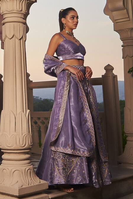 Shop tara thakur Purple Polyester Embroidery, Diamonds Sweetheart Neck Hand Blouse Lehenga Set Online at Aza Fashions Shop_tara thakur_Purple Polyester Embroidery, Diamonds Sweetheart Neck Hand Blouse Lehenga Set _Online_at_Aza_Fashions
