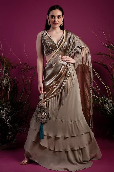 tara thakur Hand Embroidered Lehenga Saree With Blouse 