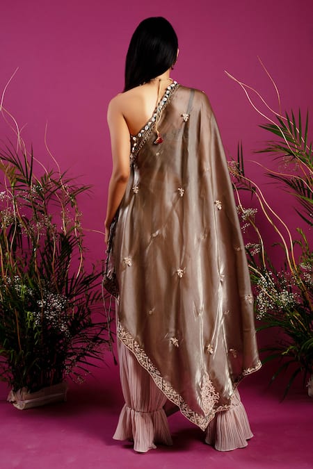 tara thakur Feather Shell Embellished Asymmetric Tunic With Pant 