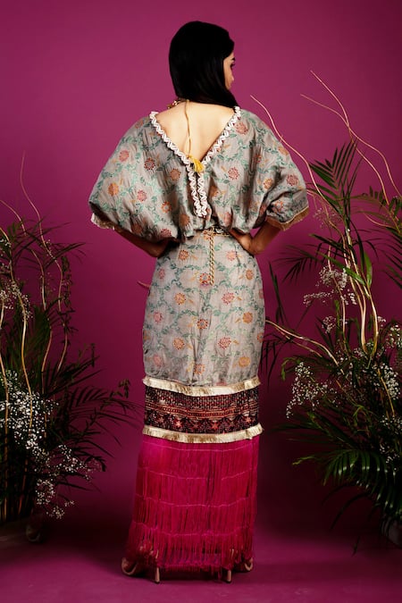 tara thakur Woven Floral Kaftan Dress 