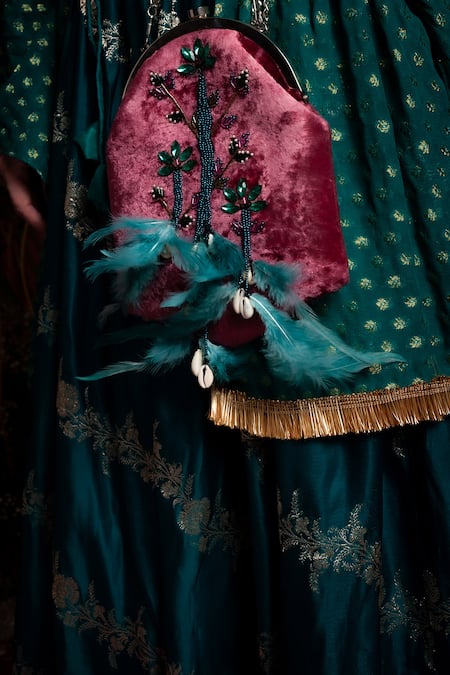 tara thakur_Green Brocade Embroidery, Zari V-neck Woven Lehenga Butti Jacket Set _at_Aza_Fashions