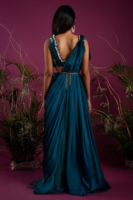 tara thakur Solid Pre Draped Saree With Embroidered Blouse 