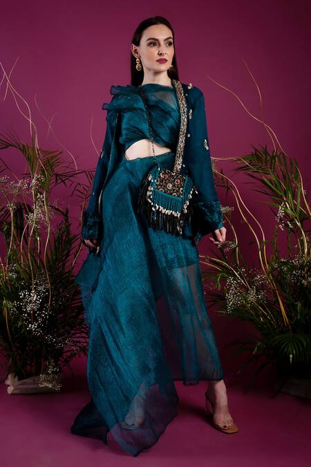 tara thakur Zari Embroidered Jacket Textured Skirt Set 