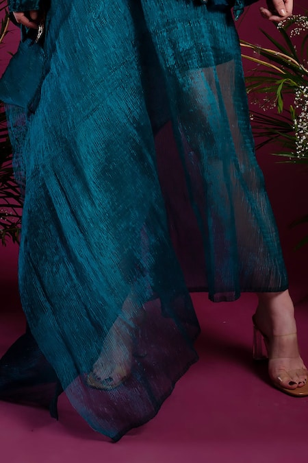 tara thakur Green Organza Zari, Embroidery Open Neck, Asymmetric Jacket Textured Skirt Set Online at Aza Fashions tara thakur_Green Organza Zari, Embroidery Open Neck, Asymmetric Jacket Textured Skirt Set _Online_at_Aza_Fashions