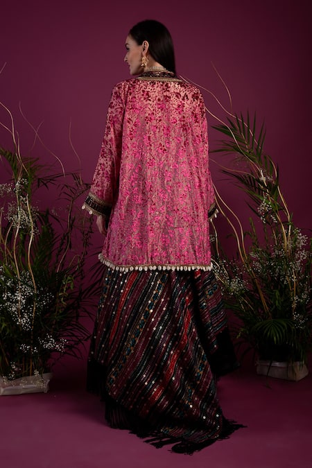tara thakur Velvet Floral Pattern Jacket Stripe Print Lehenga Set 