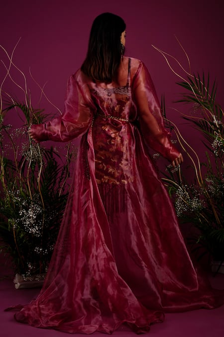 tara thakur Sheer Jacket With Woven Floral Dress 