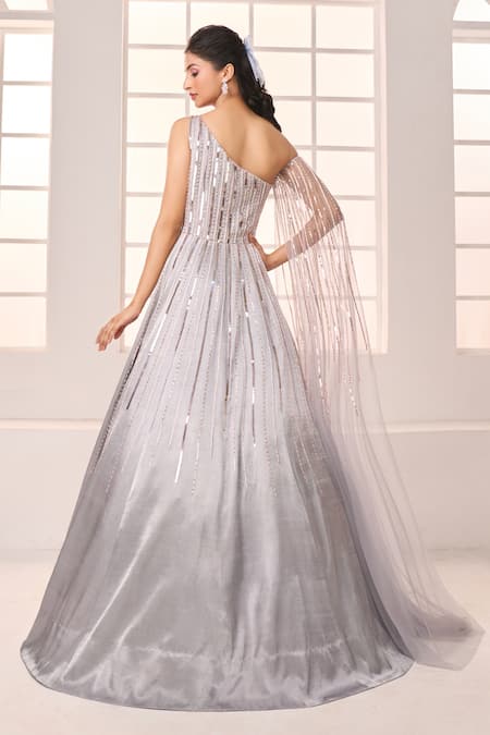 Masumi Mewawalla X AZA Floral Embroidered One Shoulder Gown 