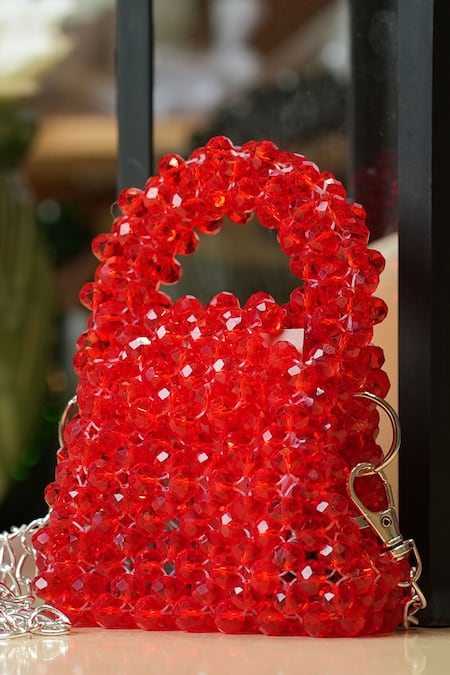 Cilwana Studio_Red Embellished Crystal Mini Bag _Online_at_Aza_Fashions