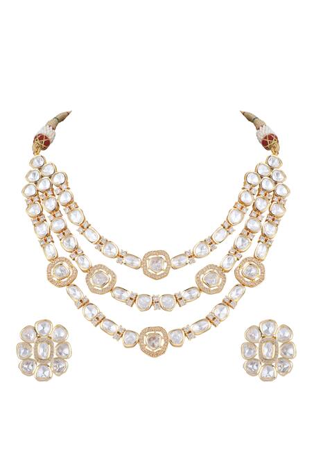 Auraa Trends Gold Plated Diamonds, Stones Kundan Embellished Layered Necklace Set Online at Aza Fashions Auraa Trends_Gold Plated Diamonds, Stones Kundan Embellished Layered Necklace Set _Online_at_Aza_Fashions