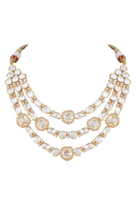 Buy_Auraa Trends_Gold Plated Diamonds, Stones Kundan Embellished Layered Necklace Set _Online_at_Aza_Fashions
