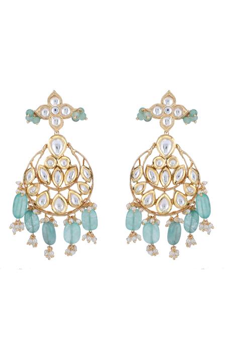 Shop_Auraa Trends_Blue Beads, Diamonds Kundan Studded Layered Necklace Set _Online_at_Aza_Fashions