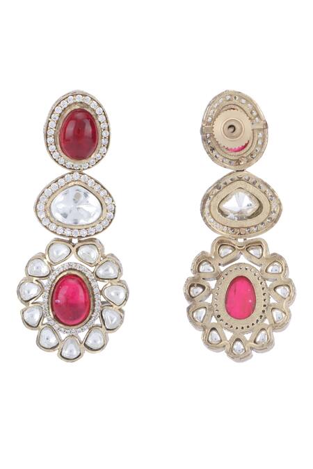 Shop_Auraa Trends_Red Diamonds, Stones Studded Pendant Necklace Set 