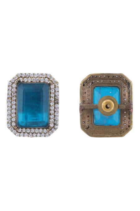 Auraa Trends_Blue Diamonds, Stones Bead Layered Pendant Choker Set _at_Aza_Fashions