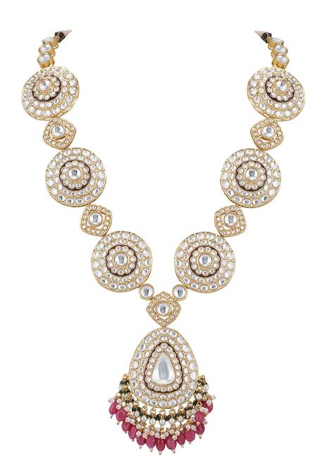 Buy_Auraa Trends_Red Diamonds, Beads Tear Drop Shaped Pendant Necklace Set _Online_at_Aza_Fashions