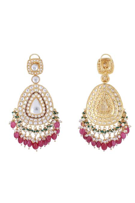 Buy_Auraa Trends_Red Diamonds, Beads Tear Drop Shaped Pendant Necklace Set 