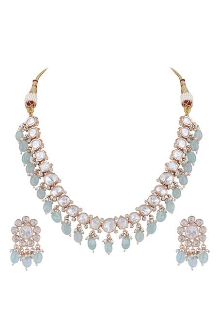 Auraa Trends_Gold Plated Diamonds, Beads Drops Choker Set _Online_at_Aza_Fashions