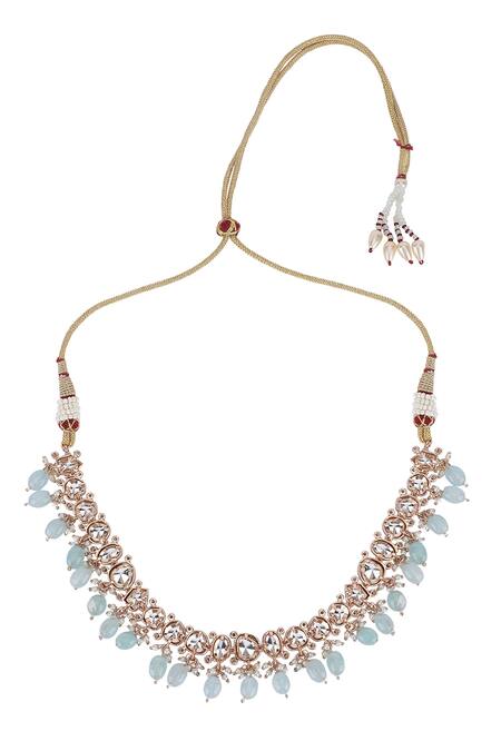 Auraa Trends_Gold Plated Diamonds, Beads Drops Choker Set _at_Aza_Fashions