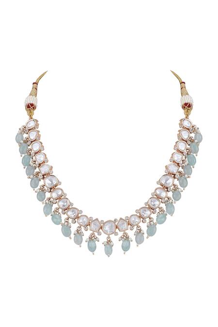 Buy_Auraa Trends_Gold Plated Diamonds, Beads Drops Choker Set 