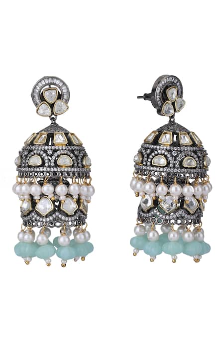 Buy_Auraa Trends_Grey Kundan Embellished Jhumkas _Online_at_Aza_Fashions
