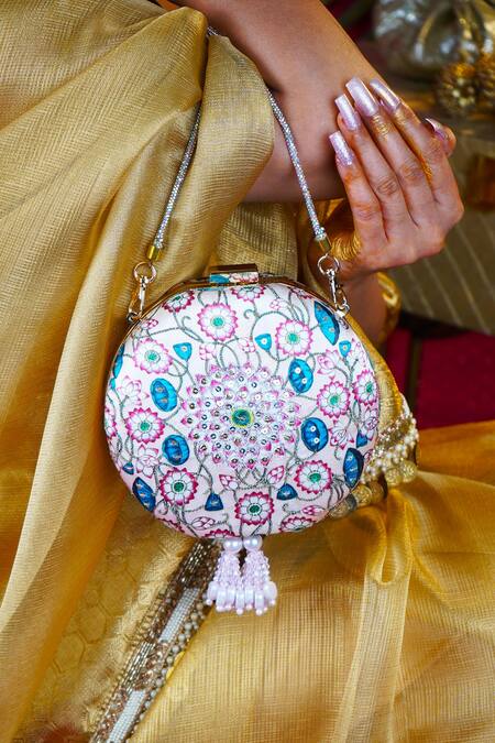 Puneet Gupta Pink Embroidered Kamal Bagh Sequin Embellished Clutch Online at Aza Fashions Puneet Gupta_Pink Embroidered Kamal Bagh Sequin Embellished Clutch _Online_at_Aza_Fashions