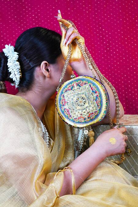 Puneet Gupta Gold Embroidered Mandala Midnight Embellished Clutch Online at Aza Fashions Puneet Gupta_Gold Embroidered Mandala Midnight Embellished Clutch _Online_at_Aza_Fashions