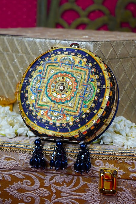 Puneet Gupta Embroidered Blue Mandala Clutch 