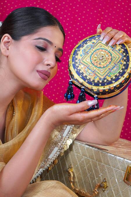 Puneet Gupta Blue Embroidered Mandala Clutch Online at Aza Fashions Puneet Gupta_Blue Embroidered Mandala Clutch _Online_at_Aza_Fashions