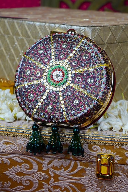 Shop Puneet Gupta Red Embroidered Chandbala Sequin Embellished Clutch at Aza Fashions Shop_Puneet Gupta_Red Embroidered Chandbala Sequin Embellished Clutch _at_Aza_Fashions