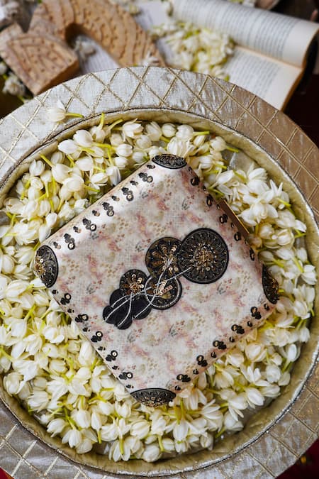 Shop Puneet Gupta Cream Embroidered Phool Raat Floral Box Clutch at Aza Fashions Shop_Puneet Gupta_Cream Embroidered Phool Raat Floral Box Clutch _at_Aza_Fashions