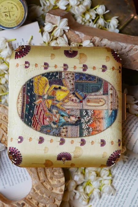 Shop Puneet Gupta Cream Embroidery Box Clutch at Aza Fashions Shop_Puneet Gupta_Cream Embroidery Box Clutch _at_Aza_Fashions